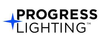Logo for Progress Lighting. The word Progress is above Lighting, with a blue starburst to the left of 