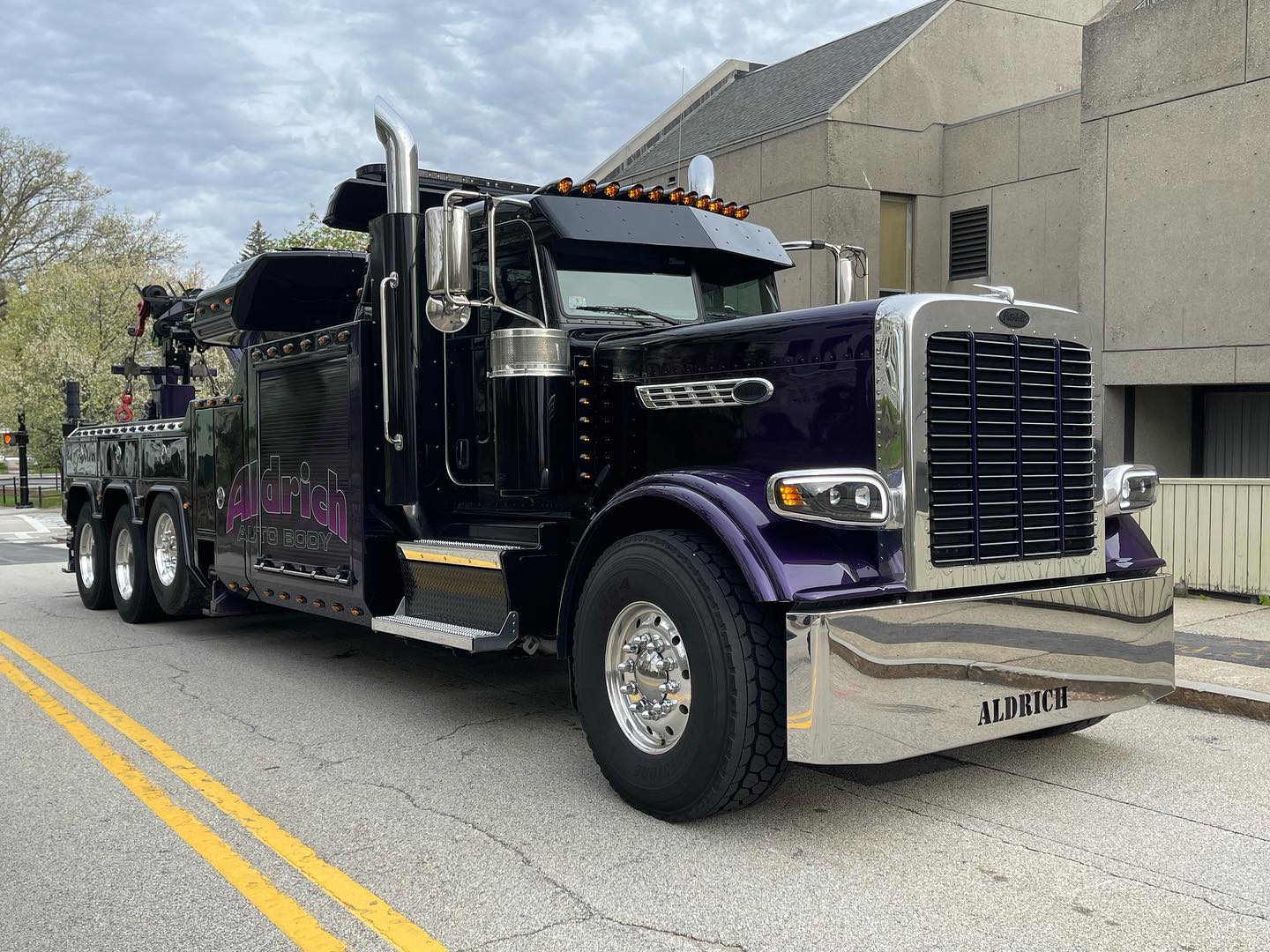 Purple towing truck