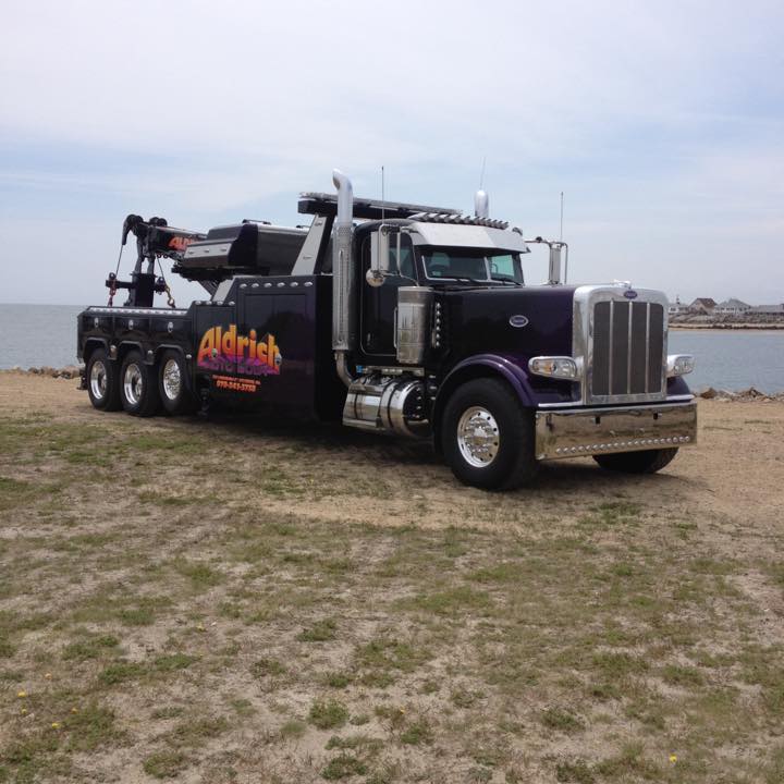 Towing truck near the lake