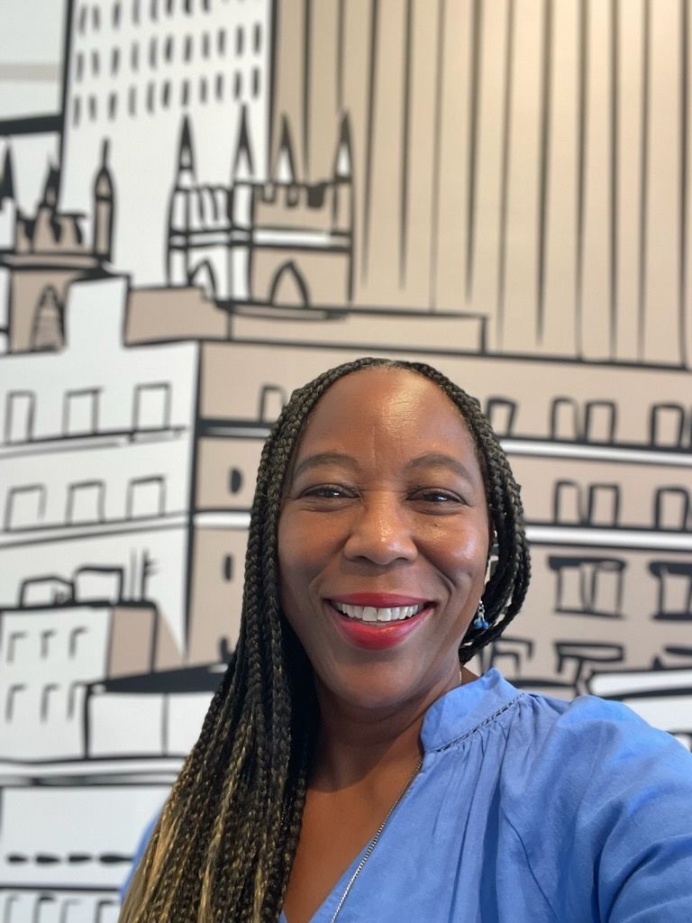 Ms Jackie in the lobby of her new office