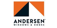 Andersen Windows & Doors logo with orange and navy geometric roof icon