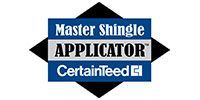 Master Shingle Applicator CertainTeed logo in blue, black, and white diamond badge