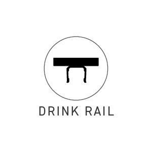 Drink Rail logo with black bar and rail icon inside a circle on a white background