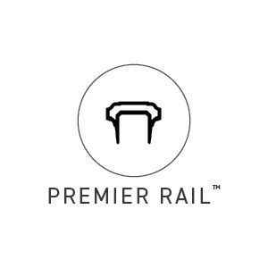 Premier Rail logo with black rail icon inside a circle on a white background
