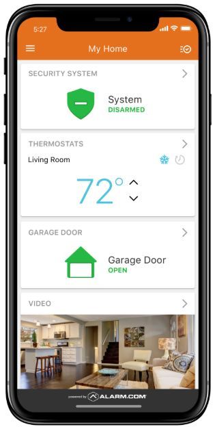 A smart phone with a security system app on it.