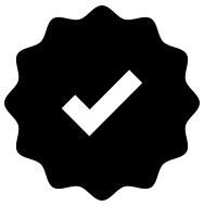Black scalloped badge with a white checkmark icon.