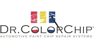 Dr. ColorChip logo: Red, yellow, blue paint chip color swatches with a paintbrush, automotive paint chip repair systems.