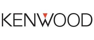 Kenwood logo with black font and a red triangle over the 