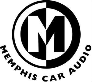Logo for Memphis Car Audio: black and white split-circle with stylized 