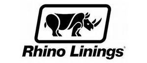 Rhino Linings logo: black outline of a rhino inside a black-bordered white rectangle, above the words 