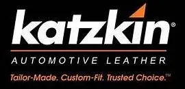 Katzkin automotive leather logo with orange triangle. Text says: Tailor-Made. Custom-Fit. Trusted Choice.