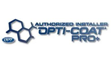Logo for Opti-Coat Pro+, featuring a molecular structure and 