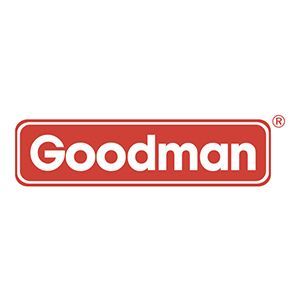 Goodman logo in white text on a red rounded rectangle