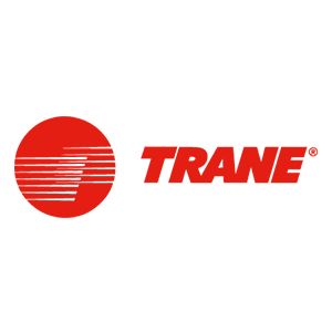 Red Trane logo with a circular red emblem and striped lines on a white background