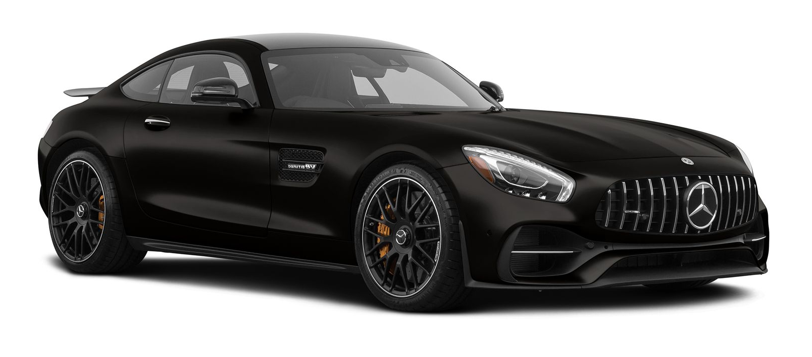 Black Mercedes sports coupe on a white background
