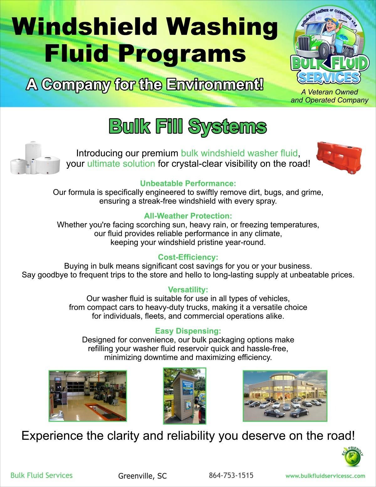 A flyer for windshield washing fluid programs a company for the environment.