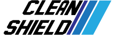 A clean shield logo with blue stripes on a white background.