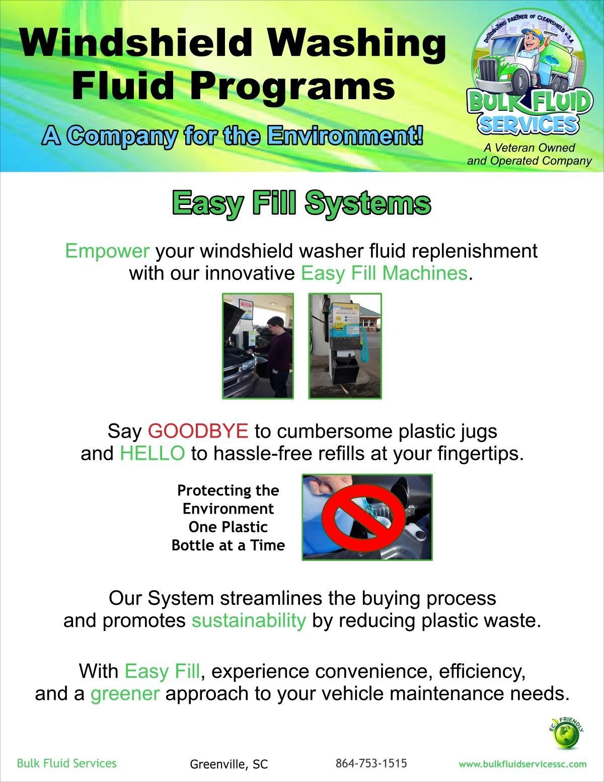 A flyer for windshield washing fluid programs a company for the environment