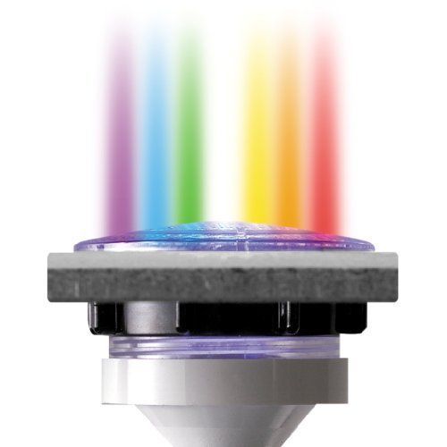 A close up of a light with a rainbow of colors coming out of it.
