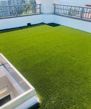 A rooftop with a lot of green grass