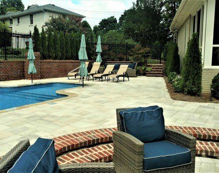 Rustic Slab Paver Patio at the Pool