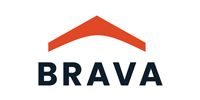 BRAVA logo with orange roof line above dark blue text on white background