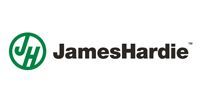 James Hardie logo with green circular emblem and black text on white background