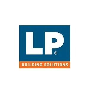 LP Building Solutions logo in blue and orange with white letters