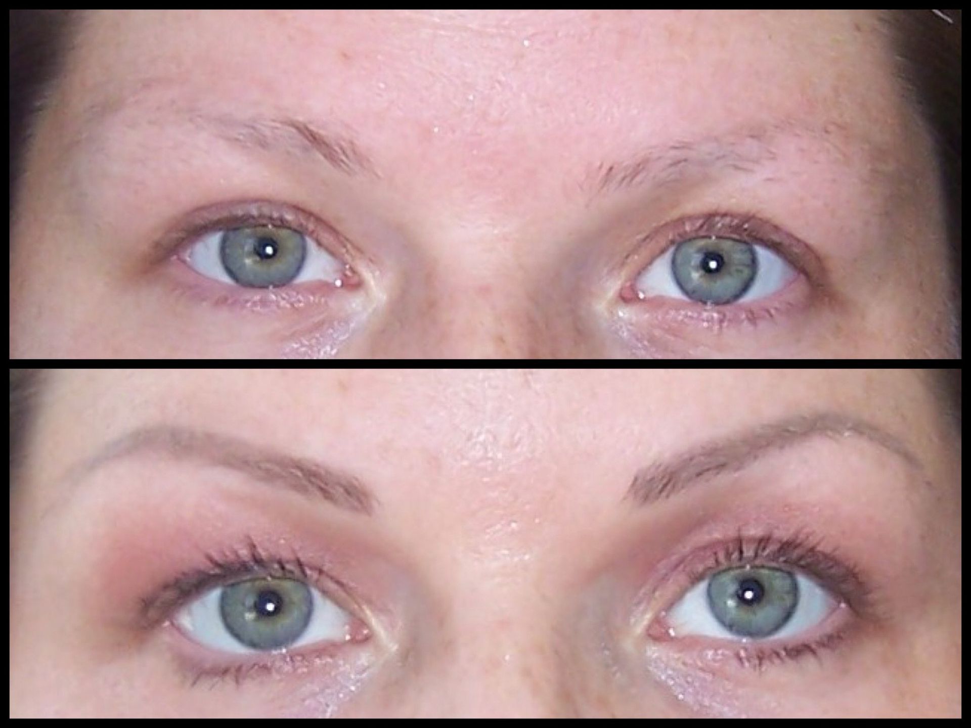 A before and after picture of a woman's eyebrows