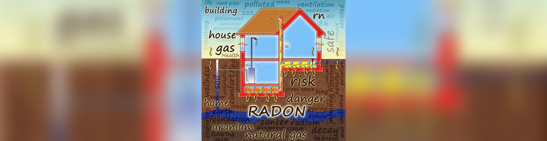 A drawing of a house with a red roof and a blue sky in the background.