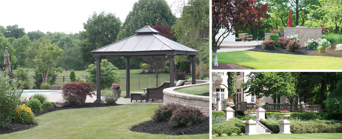 Beautiful landscaping with gazebos and walking paths