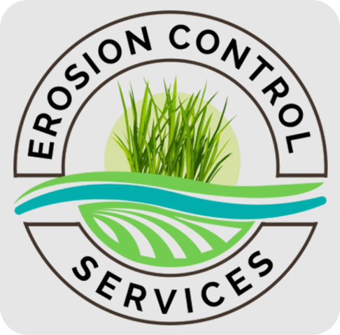 Erosion Control Services logo with green grass and blue-green wave over circular text