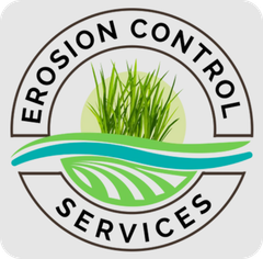 Erosion Control Services logo with green grass and blue-green wave over circular text