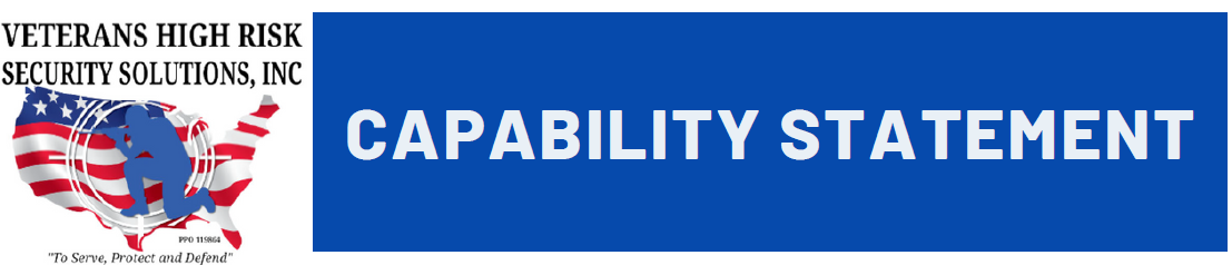 Logo with an American flag map and the words Capability Statement on a blue background.