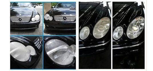 Before and after headlight restoration