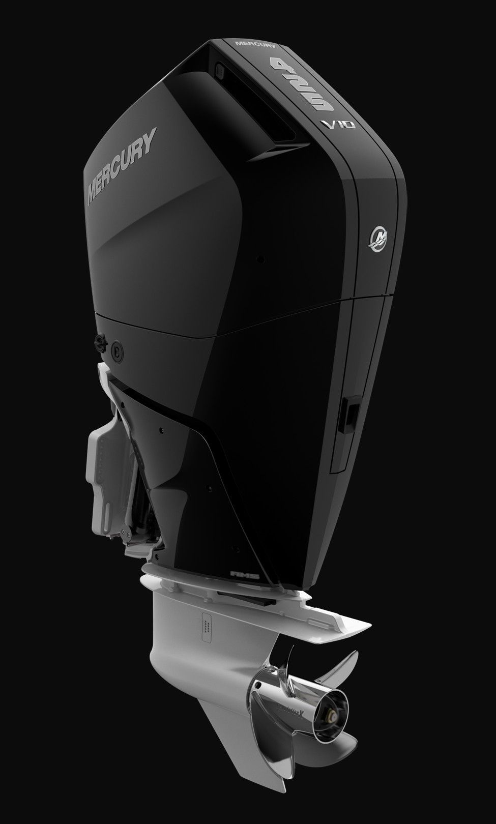 Black Mercury outboard motor.