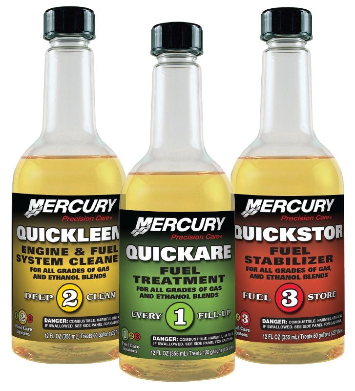Three bottles of Mercury fuel additives.