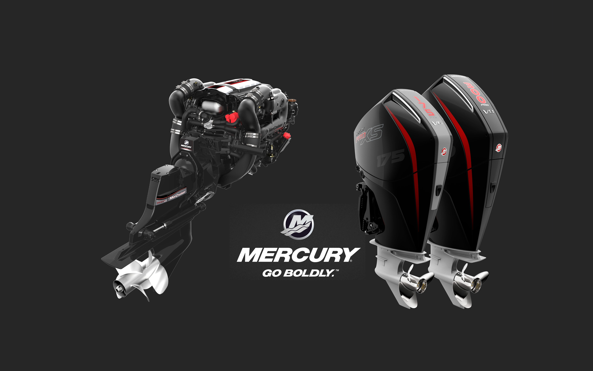 Mercury marine engines on a black background.