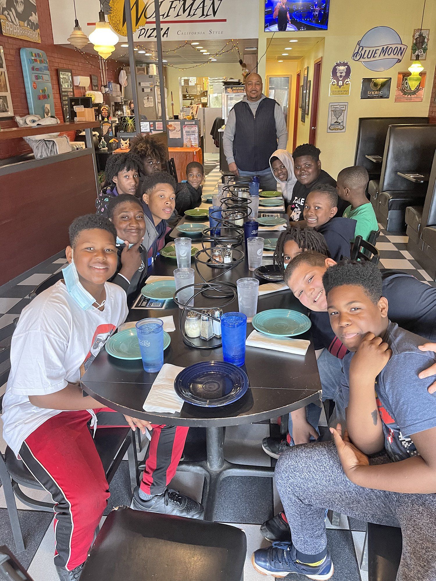 Group happily dining