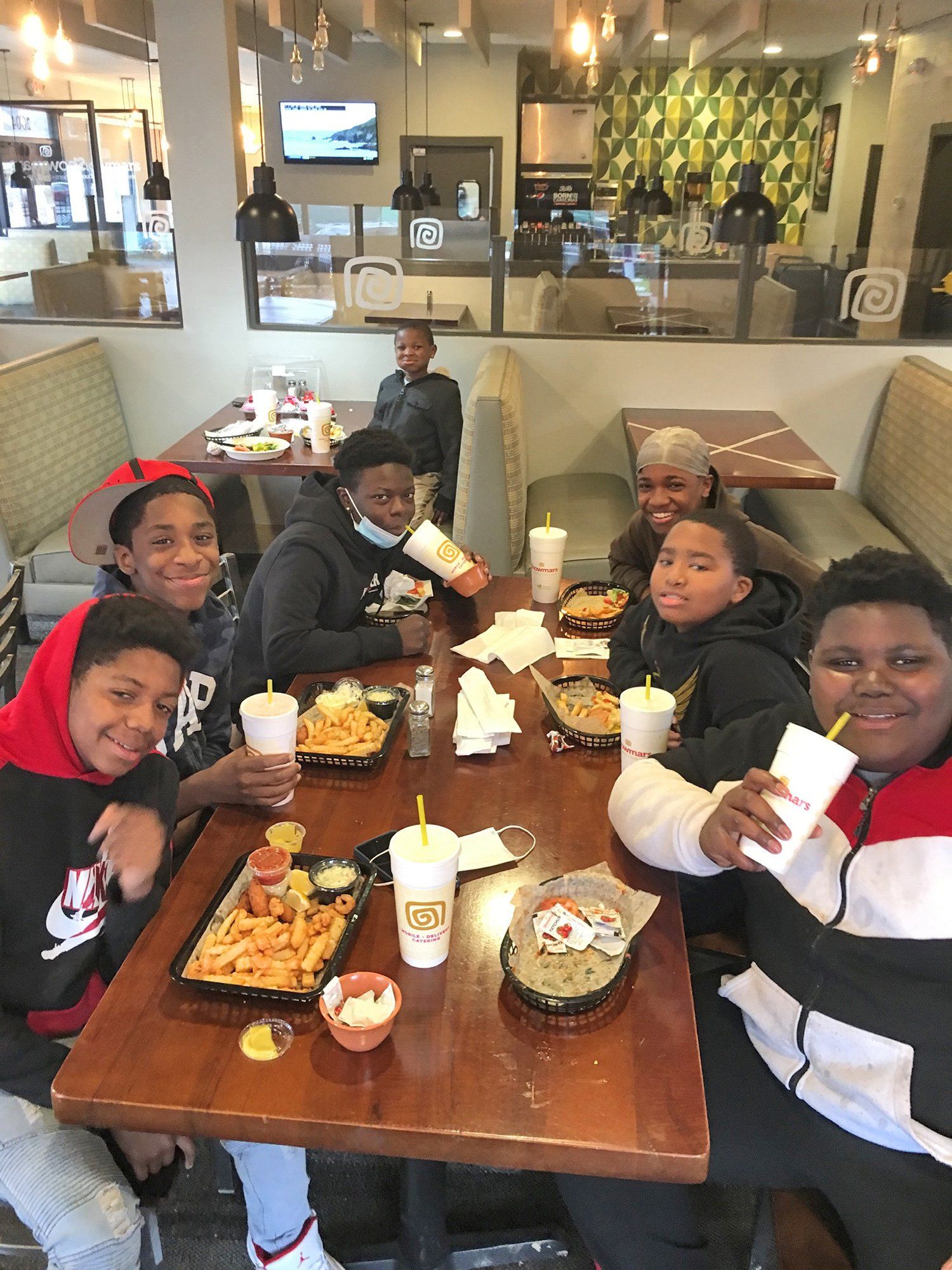 Group happily dining