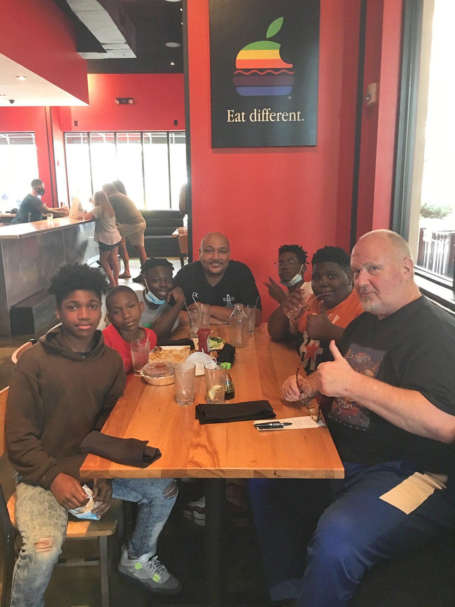 Group happily dining