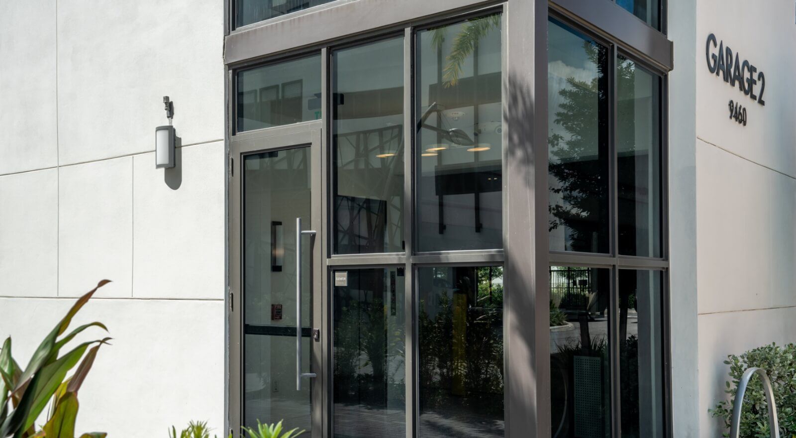 A building with a lot of windows and a sign that says grace.