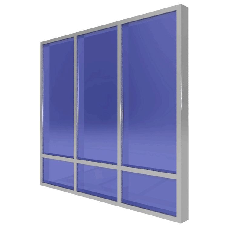A 3d rendering of a window with blue glass on a white background.