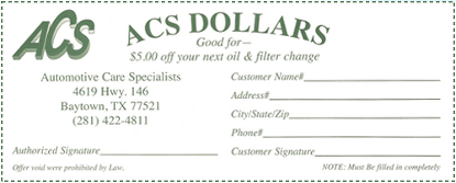 ACS Dollars - $5 off your next oil and filter change