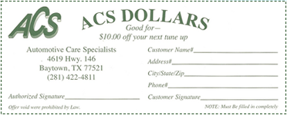 ACS Dollars - $10 off your next tune up