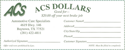 ACS Dollars - $20 off your next brake job