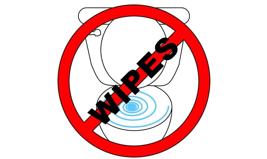Toilet with red no symbol and the word “WHPS” crossed out over blue water ripples