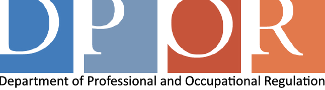Department of Professional and Occupational Regulation logo with blue and orange “DPOR” letters.