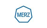 Logo for Merz, a company; blue octagon framing 