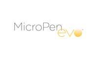 MicroPen evo logo with gray text and a yellow dot.